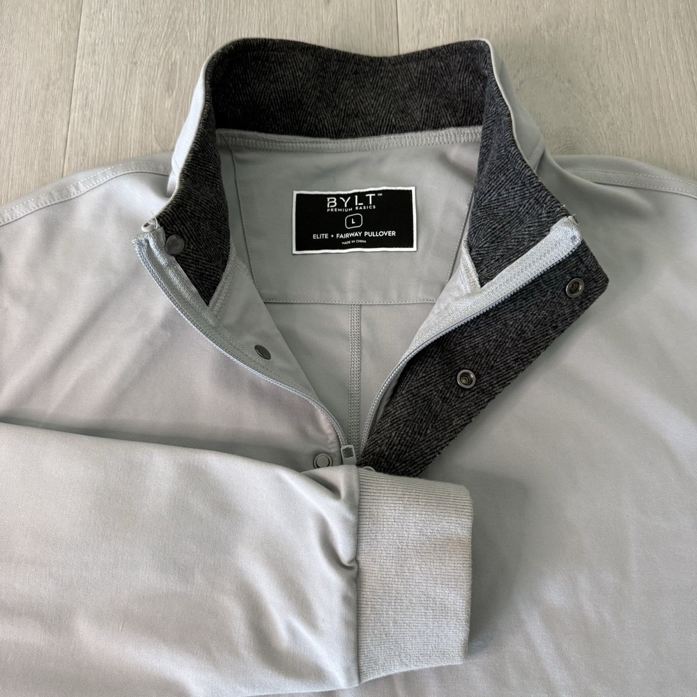 BYLT Elite Fairway Pullover Long Sleeve Viscose 1/4 Snap Gray Men's Size L Large